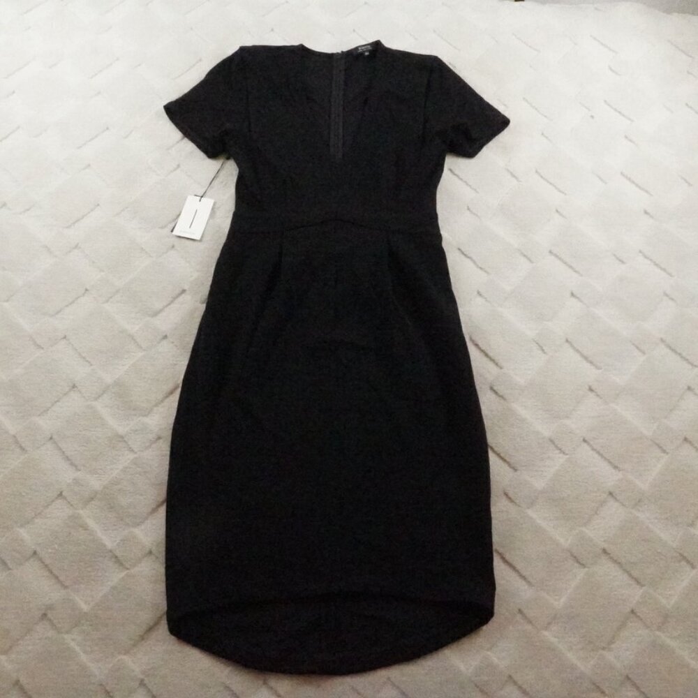 Babaton V-Neck Sheath Dress Womens 6 in Black Short Sleeve Formal Preppy